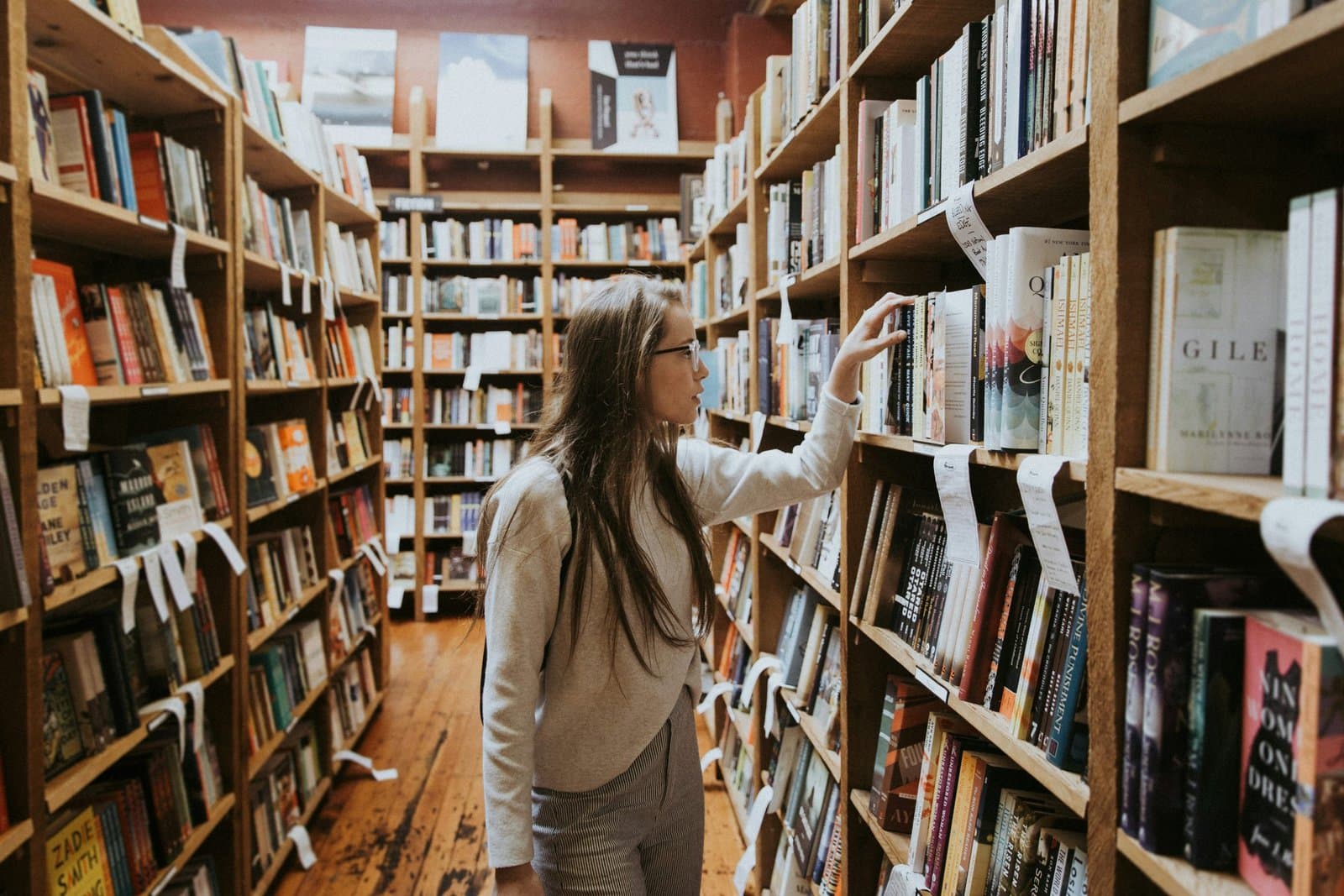 student in library